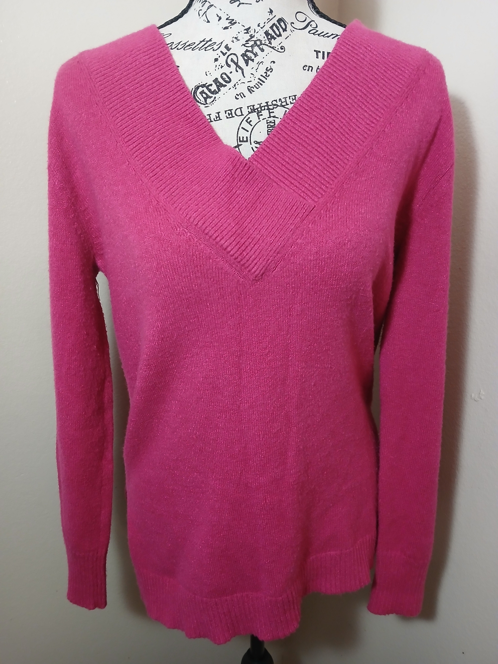 Anthropologie V-Neck Sweater in Hot Pink